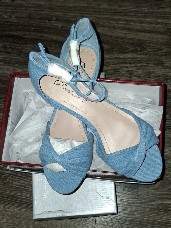Breckelles Shoes - Breckelles New In Box Light Blue Denim Knot Front Ankle Strap Heels